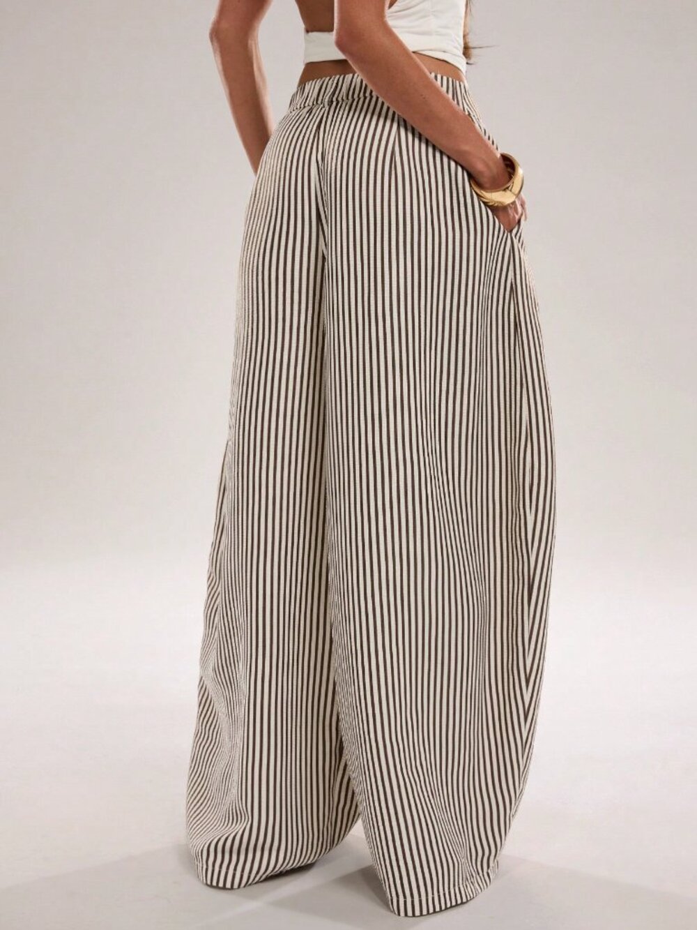 Apricot Casual Women's Checkered Striped Loose Long Curved Pants - Picture 2 of 7